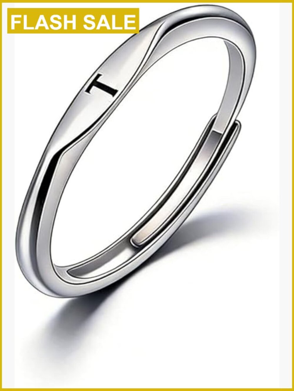 Thin Stacking Initial Rings for Women Open Adjustable Silver Alphabet Band Ring